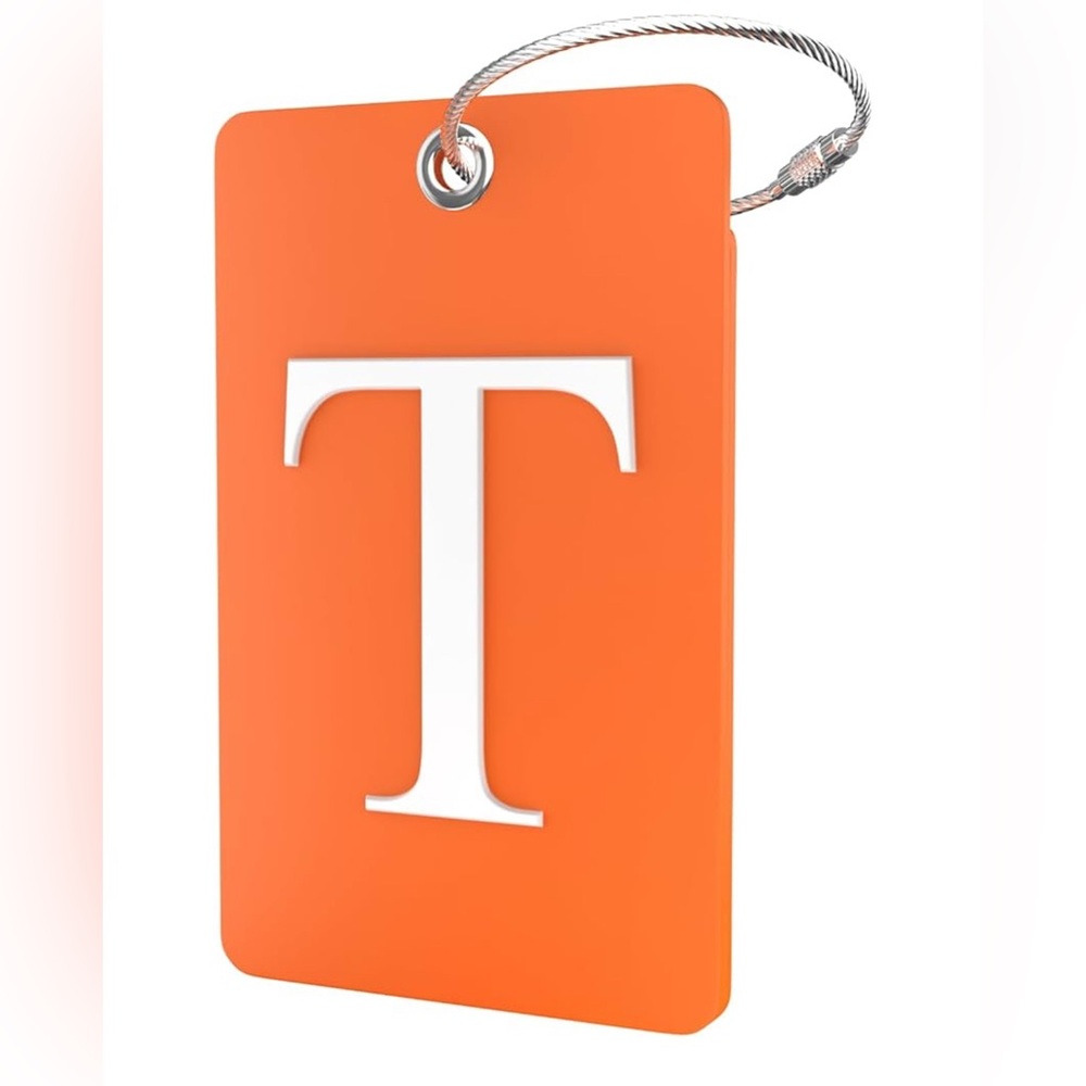 2 Pack Tags for Suitcases Bendable Tags, Stainless Steel Loop Orange Letter T